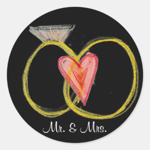 Mr. & Mrs Ringar Anpassade Wedding Stickers Runt Klistermärke