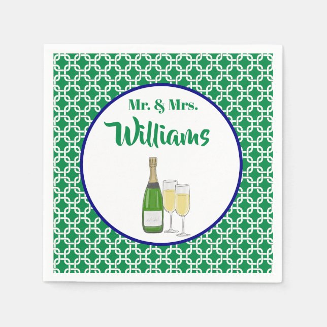 Mr & Mrs. Script Geometric Champagne Flutes Pappersservett (Framsidan)