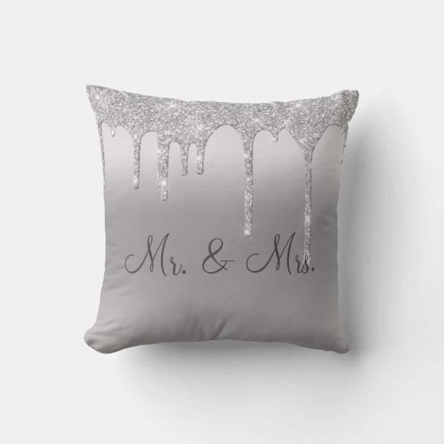 Mr. & Mrs Silver Glitter Keepsakes Elegant Kudde (Framsida)