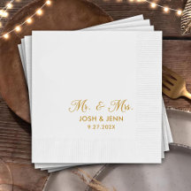 Mr. & Mrs Simple Script Guld Bröllop Napkins