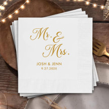 Mr. & Mrs Simple Script Guld Bröllop Napkins