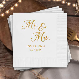 Mr. & Mrs Simple Script Guld Bröllop Napkins Pappersservett