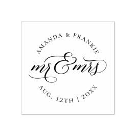 Mr & Mrs. | Snyggt Skript Bröllop Namn och datum Stämpel