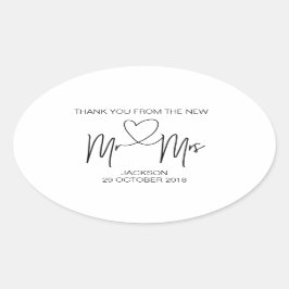 Mr & Mrs Tack Wedding Favor Sticker Ovalt Klistermärke