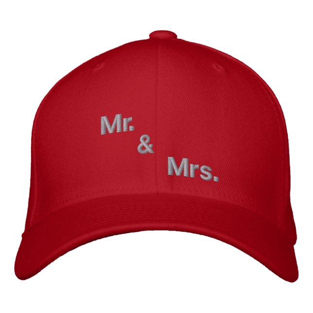Mr. & Mrs Text Basic Flexfit Wool Red Färg Broderad Keps (Framsida)