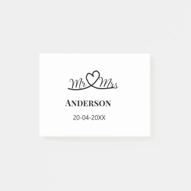 Mr & Mrs tillägg familjenamn datum år bröllopsfavo Post-it Block (Framsida)