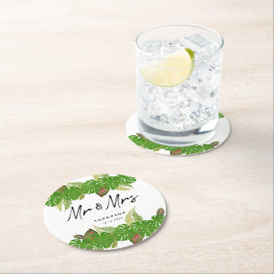 Mr. & Mrs Tropical Löv Bröllop Underlägg Papper Rund
