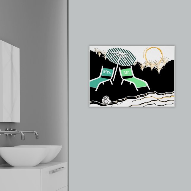 Mr & Mrs Turkvoise Beach-stolar vid solnedgången P Poster (Mr & Mrs Turquoise Beach Chairs At Sunset Poster,, Bathroom)