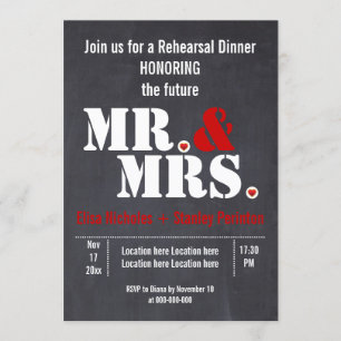 Mr. & Mrs. typography bröllop rehersal middag Inbjudningar