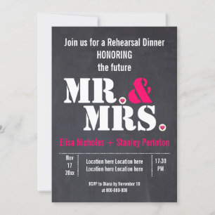 Mr. & Mrs. typography bröllop rehersal middag Inbjudningar