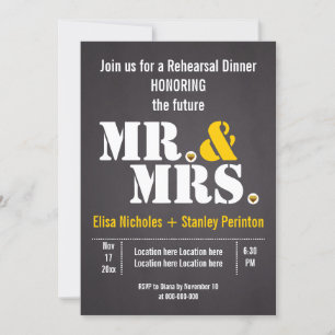 Mr. & Mrs. typography bröllop rehersal middag Inbjudningar