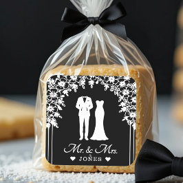 Mr & Mrs Wedding Dress Tuxedo Newlywed Couple Fyrkantigt Klistermärke