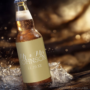 Mr & Mrs. Wedding Favor - Minimalist Guld Ölflaska Etikett