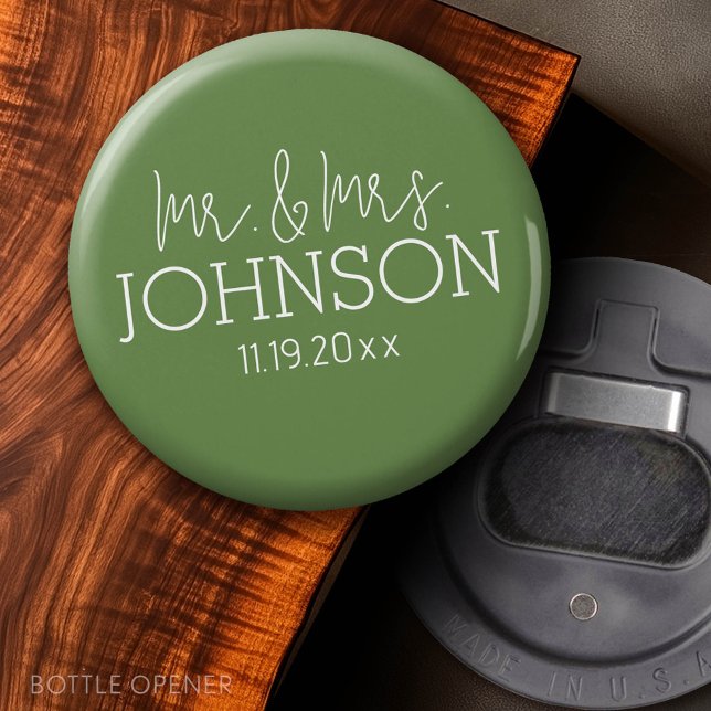 Mr & Mrs. Wedding Favor - Sage Grönt Flasköppnare (Custom Bottle Opener)