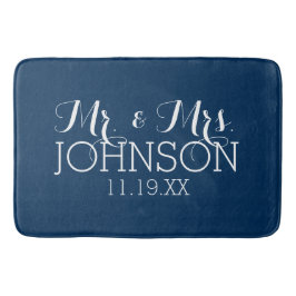 Mr & Mrs Wedding Favor Solid Färg Navy Blue Badrumsmatta