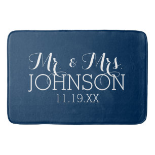 Mr & Mrs Wedding Favor Solid Färg Navy Blue Badrumsmatta