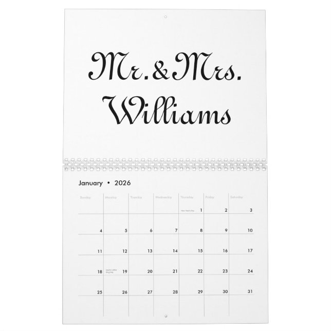 Mr. & Mrs White Black anpassningsbar namn elegant Kalender (Jan 2026)