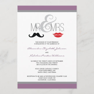 Mr. & Mustache & Lipstick Wedding bjudande Inbjudningar