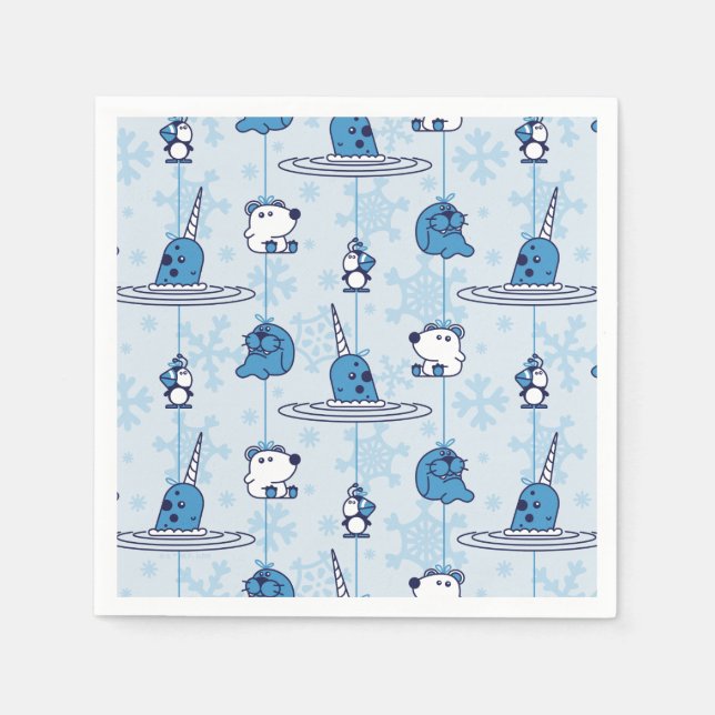 Mr. Narwhal Blue Snowflake Pattern Pappersservett (Framsidan)