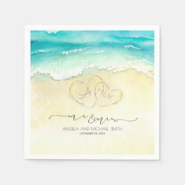 Mr och Beach Hearts Watercolor Pappersservett
