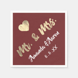 Mr och Black White Namn Heart Maroon Pappersservett