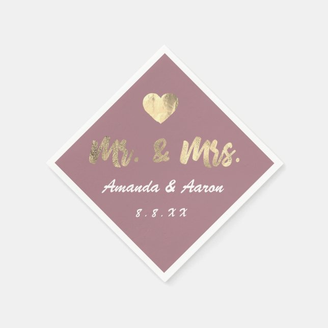 Mr och Black White Namn Heart Mauve Pappersservett (Hörn)