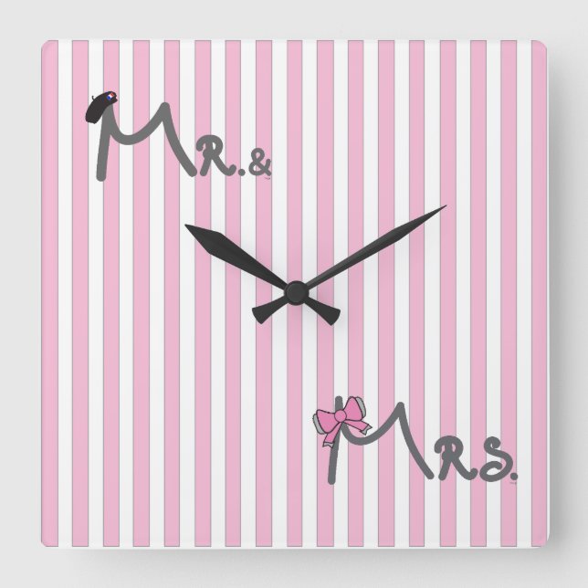 Mr och Bride/Groom Wall Clock Fyrkantig Klocka (Framsida)