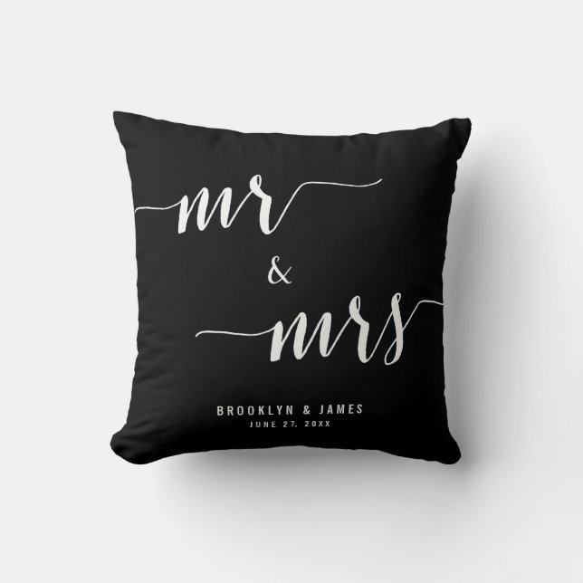 Mr och Calligraphy Black Bröllop Pillows Kudde (Framsida)