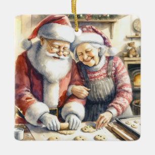 Mr och Claus Baking Cookies Anpassningsbar jul Julgransprydnad Keramik