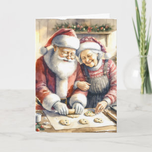 Mr och Claus Baking Cookies Anpassningsbar jul Kort