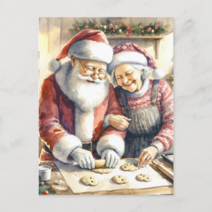 Mr och Claus Baking Cookies Anpassningsbar jul Vykort