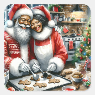 Mr och Clause Cute Jul Fyrkantigt Klistermärke