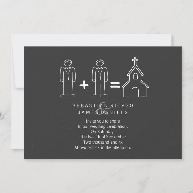 Mr och Doodle Church Chalkboard Gay Bröllop Inbjudningar (Framsida)