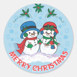 Mr. Och fru Frosty Snögubbe Runt Klistermärke