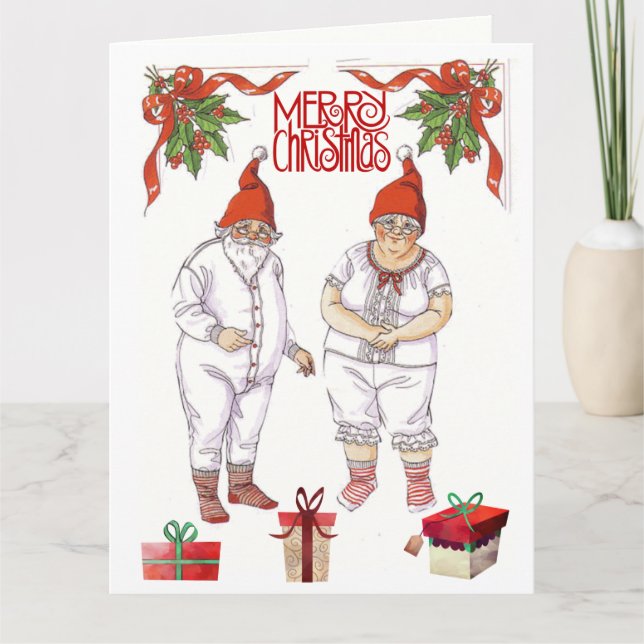 Mr och Jultomten 🤶 Pappra Dolls med kläder Kort (Framsida)