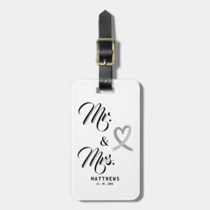 Mr. och Monogram Black and White Bröllop Lugg Bagagebricka