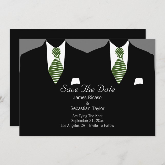 Mr. och mr Kostym och Tie Gay sparar datumet Bröll Spara Datumet (Fram/baksida)