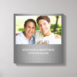 Mr. och Mr. Two Grooms Silver Damask Photo Canvastryck
