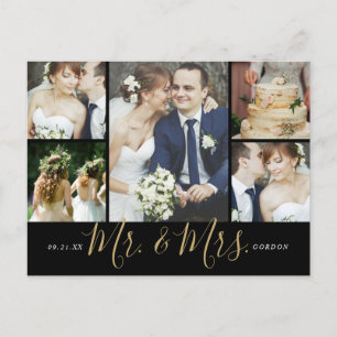 Mr och Mrs 5 Photo Collage Bröllop Tack Vykort