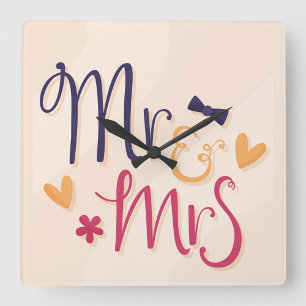 Mr och Mrs. Acrylic Wall Clock Fyrkantig Klocka