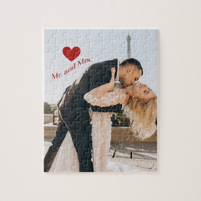 Mr och Mrs Anpassningsbar Photo Red Gnistra Heart Pussel (Vertikal)
