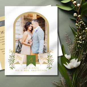 Mr. och Mrs. Arched Elopement Photo Notice Meddelande Vykort