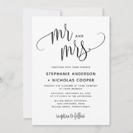 Mr. och Mrs. Black Loving Script Typography Bröllo Inbjudningar
