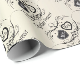 Mr och Mrs Black Print On White Bröllop Presentpapper