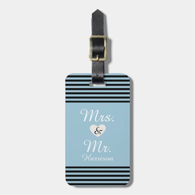 Mr och Mrs Blue Black Rand Bagagebricka (Vertikal Framsida)