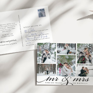 Mr. Och Mrs. Bröllop Photo Collage Tack Vykort