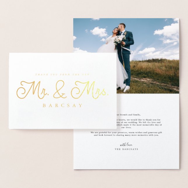 Mr och Mrs Bröllop Tack Photo Folierat Kort (Display)
