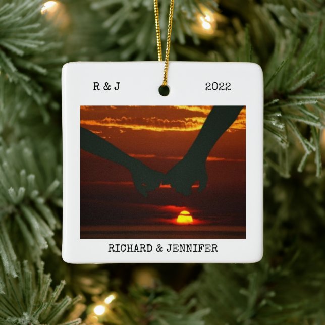 Mr och Mrs Bröllop | Två sidor, 2 foto Modern Julgransprydnad Keramik (Träd)