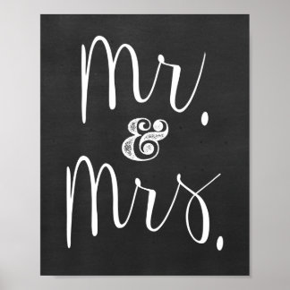 Mr och mrs Chalkboard Bröllop Sign Poster