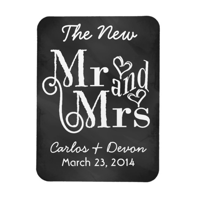 "Mr och Mrs." Chalkboard Bröllop Souvenier Magnet (Vertikal)